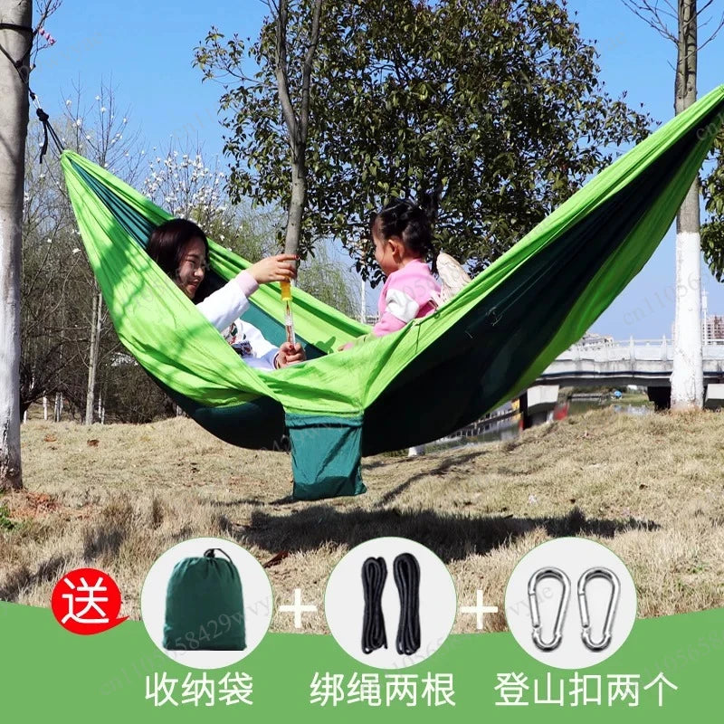 Hamac de Camping Nylon Simple ou Double, Cordes et Mousquetons Inclus