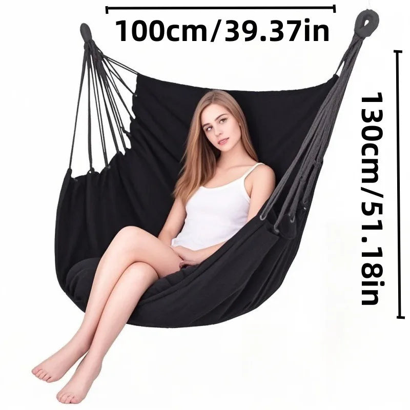 Chaise Hamac Suspendue en Coton 100 x 130 cm, Noir ou Écru, vue 5