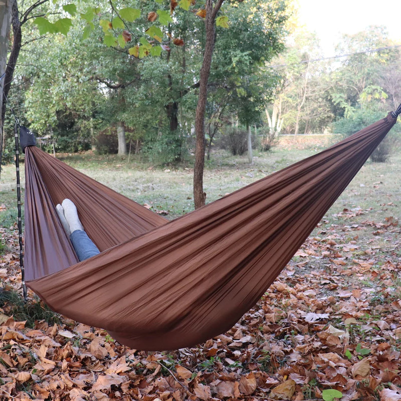 Hamac de Camping Ultraléger Double en Nylon, 300 x 140 cm, Sangles et Mousquetons, vue 6