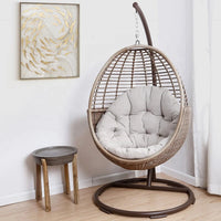 Fauteuil Suspendu Œuf en Résine Tressée Blanc Cassé avec Pied Métal, 195 cm, vue 7