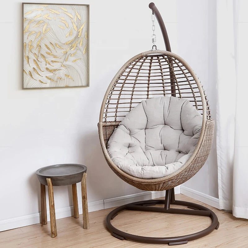 Fauteuil Suspendu Œuf en Résine Tressée Blanc Cassé avec Pied Métal, 195 cm, vue 7