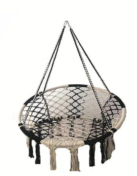 Chaise Hamac Ronde en Macramé de Coton avec Anneau en Acier et Kit de Suspension, vue 11