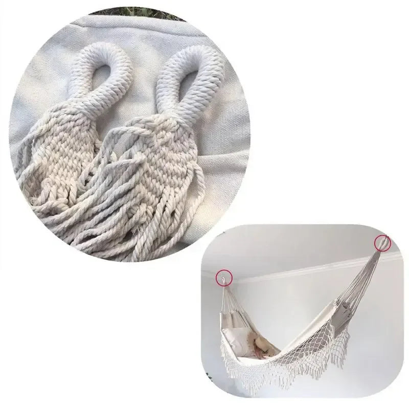 Hamac Macramé à Franges, Toile Blanc Cassé 200 x 100 cm, Charge Annoncée 120 kg, vue 5