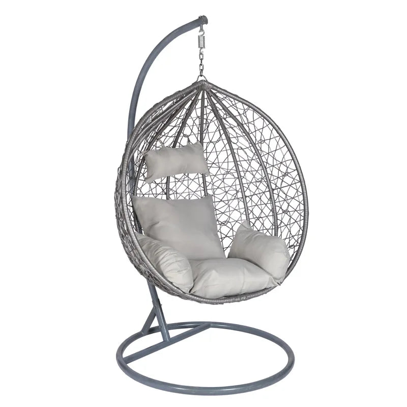Fauteuil Suspendu Œuf en Rotin Tressé avec Pied en C et Coussins, 92 cm