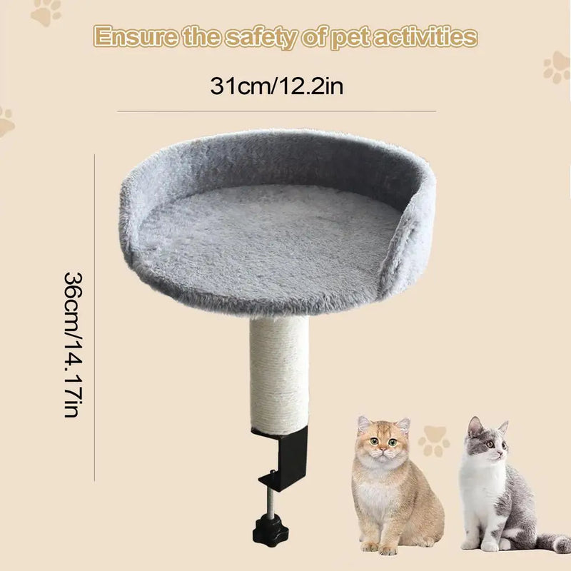 Hamac Chat Bureau à Pince, Panier Rond avec Griffoir en Sisal, Gris, vue 7