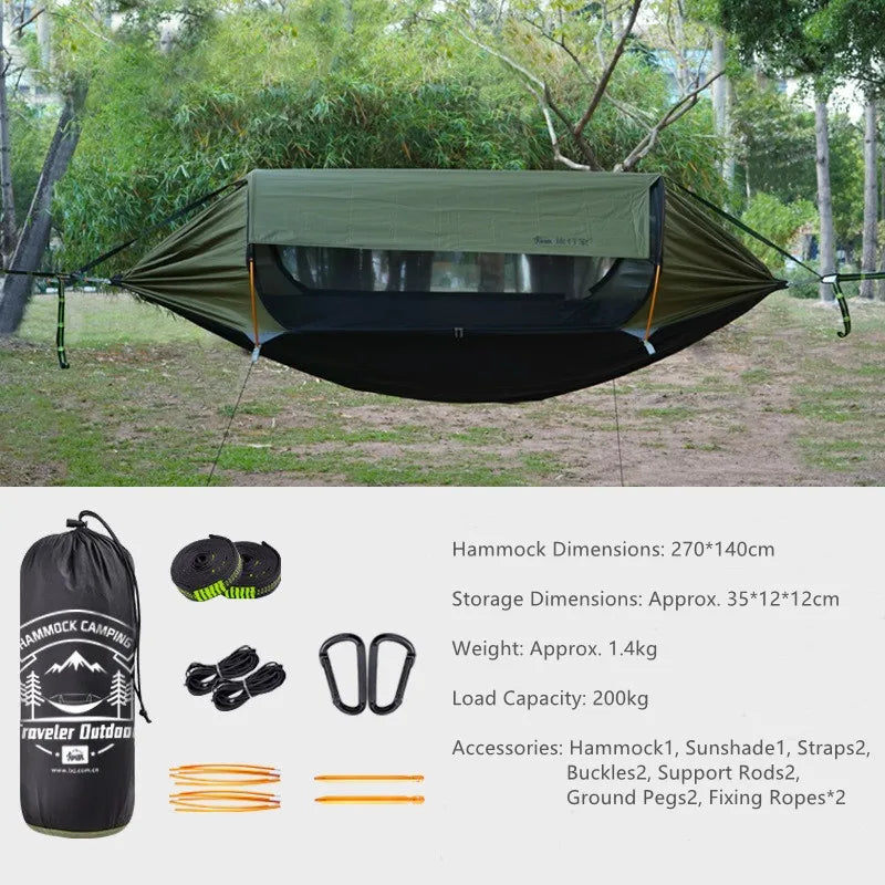 Hamac de Camping avec Moustiquaire Dôme et Pare-Soleil, 270 x 140 cm, Sous-Couette en Option, vue 13