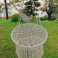 Chaise Hamac en Macramé de Corde de Coton Écru, Assise Ronde à Franges, vue 2