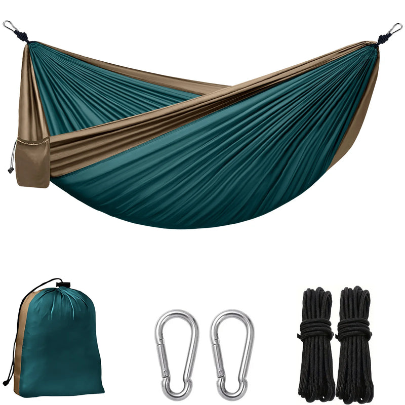Hamac de camping léger en nylon, 220 x 90 cm ou 270 x 140 cm, sac et mousquetons