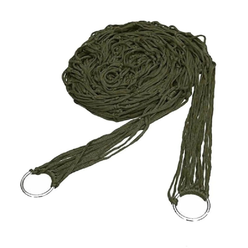 Hamac Filet de Camping en Corde de Nylon Vert Militaire avec Anneaux Métalliques, vue 4