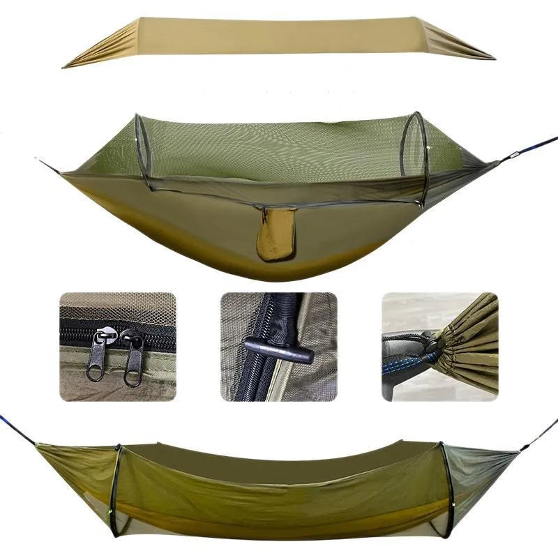 Hamac double anti-roulis avec moustiquaire et toit amovible, nylon 260 x 140 cm, vue 5