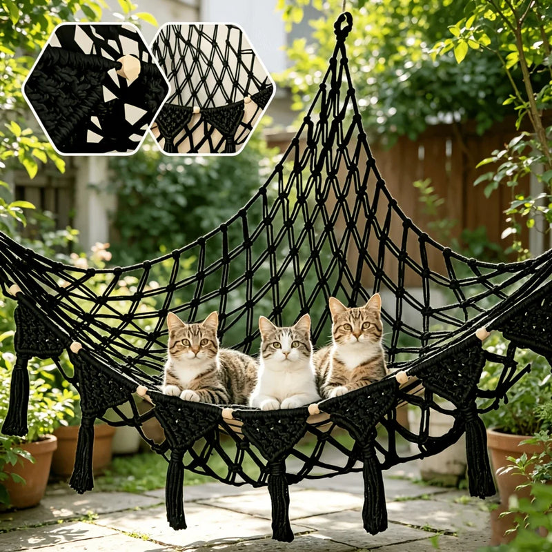 Hamac pour Chat Mural d'Angle en Filet de Macramé, Franges, 4 Coloris, vue 5