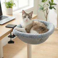 Hamac pour Chat de Table à Pince, Assise Creuse en Peluche Grise à Housse Zippée, 44 x 46 cm, vue 2