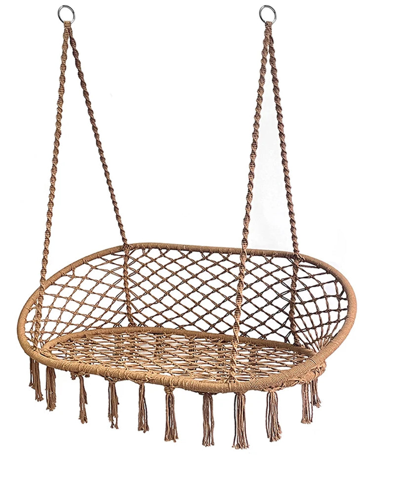 Chaise Hamac Suspendue Double en Macramé de Coton, Banc à Franges 130 x 80 cm, vue 8