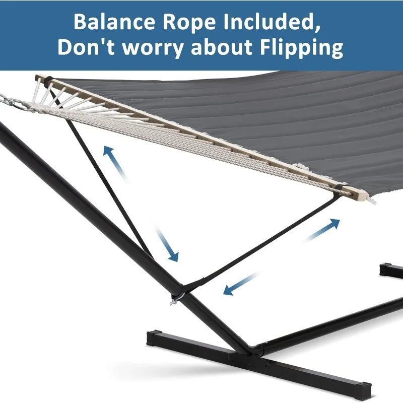 Hamac sur Pied Double Matelassé Gris Foncé, Support Métal Noir 375 cm, vue 4