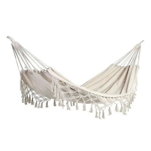 Hamac Double Écru à Franges Macramé, Coton et Polyester, 286 x 140 cm, vue 7