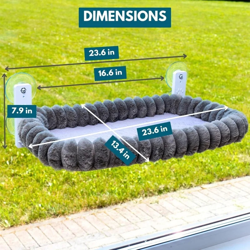 Hamac pour Chat de Fenêtre en Peluche Réversible, Cadre Métal Pliable, 4 Ventouses, 60 x 34 cm, vue 3