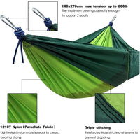 Hamac de Camping 2 Places en Nylon Parachute 210T, Vert Bicolore, 270 x 140 cm