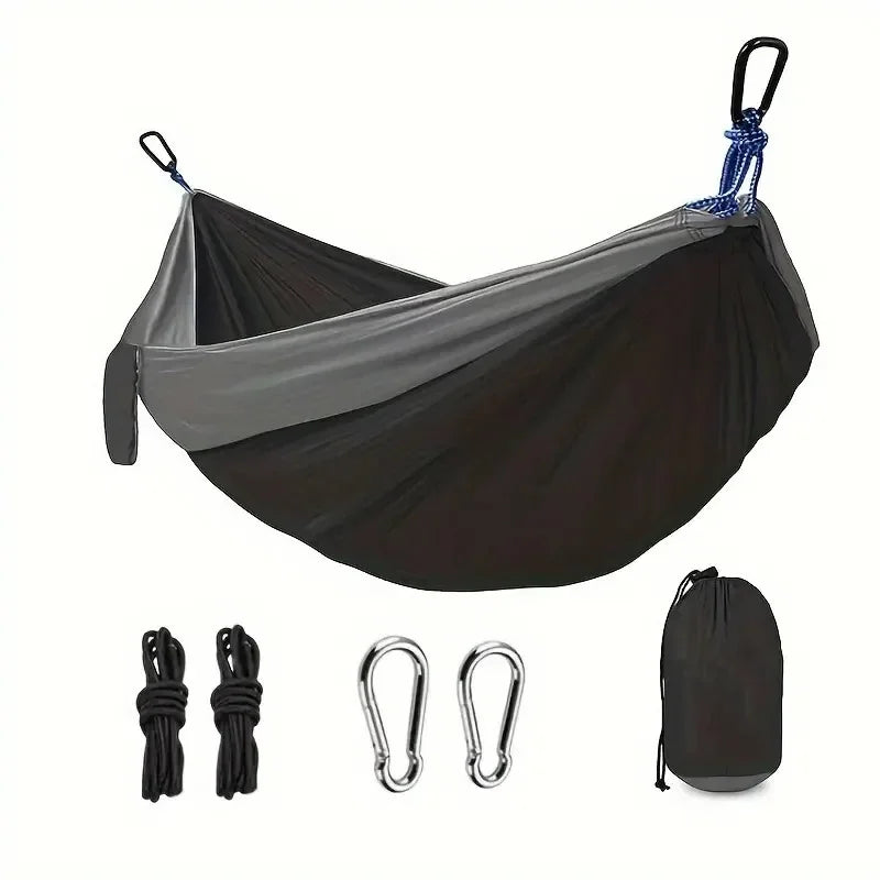 Hamac de camping simple en nylon 220 x 90 cm, sangles et mousquetons fournis, vue 8