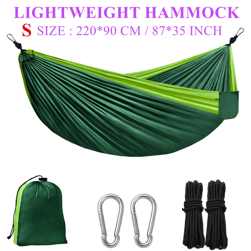Hamac de camping léger en nylon, 220 x 90 cm ou 270 x 140 cm, sac et mousquetons, vue 8