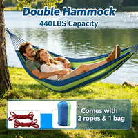 Hamac Double Rayé en Coton Mélangé 200 x 150 cm, Cordes et Sac de Rangement, vue 4