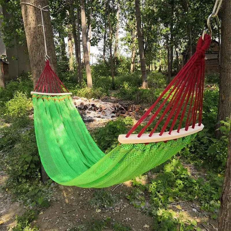 Hamac filet aéré en maille polyester, 260 x 130 cm, 7 coloris, sac et cordes, vue 3