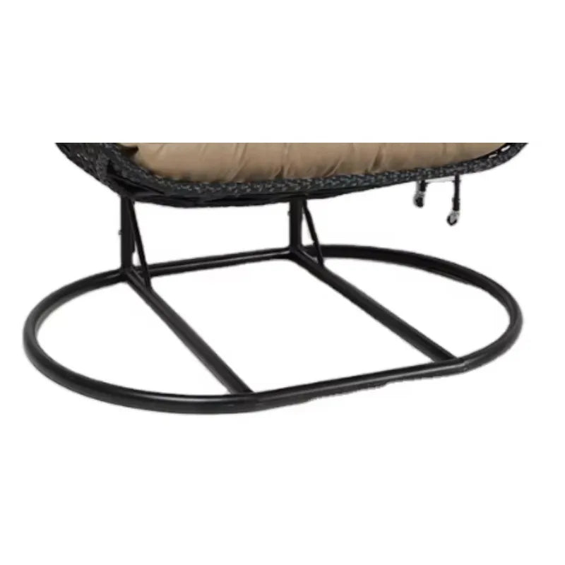 Fauteuil Suspendu Œuf Double Tressé Noir, Pied à Deux Arches, Coussin Beige, vue 4