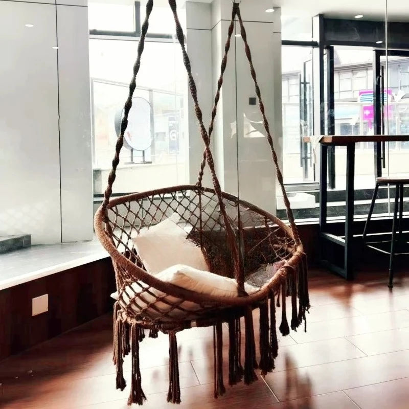 Chaise Hamac Suspendue en Corde de Coton à Franges, 1 ou 2 Places