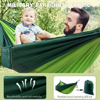 Hamac de Camping 2 Places en Nylon Parachute 210T, Vert Bicolore, 270 x 140 cm, vue 4