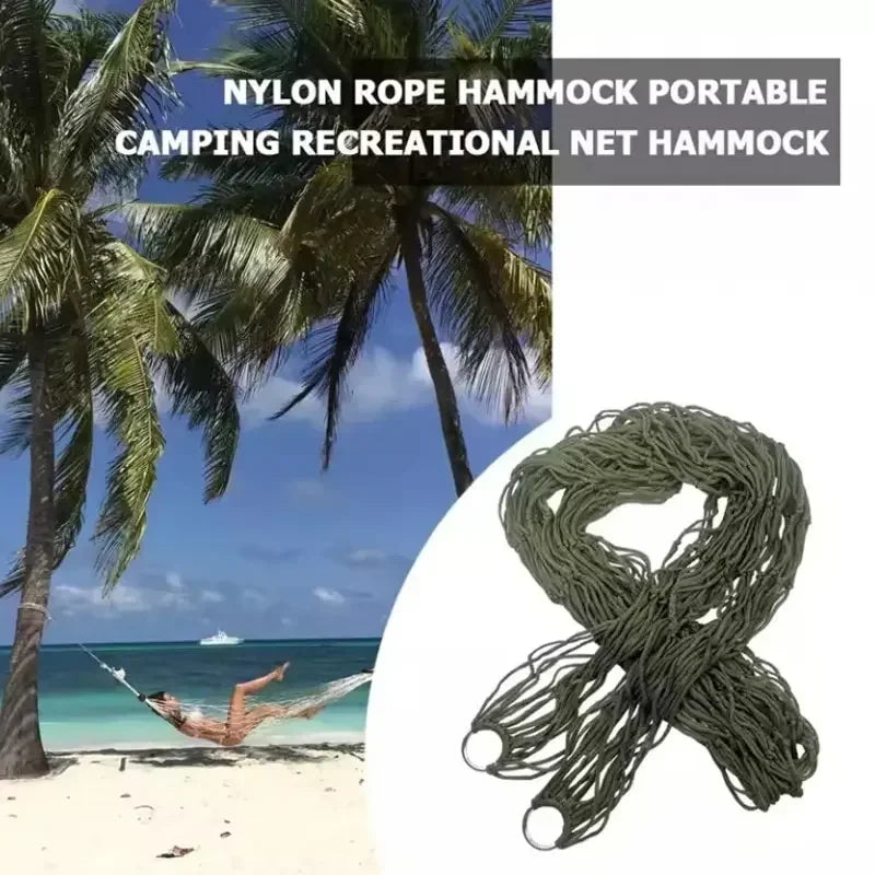 Hamac Filet en Corde de Nylon Vert, 240 x 80 cm, Portable pour Camping et Jardin, vue 4