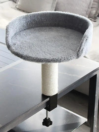 Hamac Chat Bureau à Pince, Panier Rond avec Griffoir en Sisal, Gris