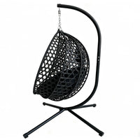 Fauteuil Suspendu Pliable Tressé Noir avec Pied en C et Coussin Noir, vue 6