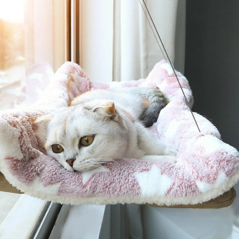 Hamac pour Chat Fenêtre à Câbles et Ventouses, Housse Amovible Lavable, 7 Coloris