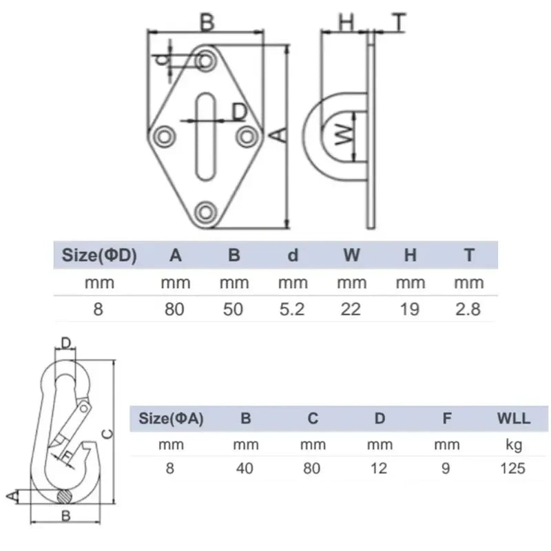 Kit de Fixation Hamac en Acier Inoxydable, 2 Platines à Anneau, 2 Mousquetons et Vis, vue 5