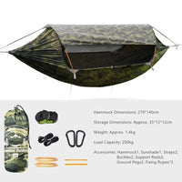 Tente Hamac de Camping avec Moustiquaire, Toit Pare-Soleil et Piquets, 270 x 140 cm, vue 9