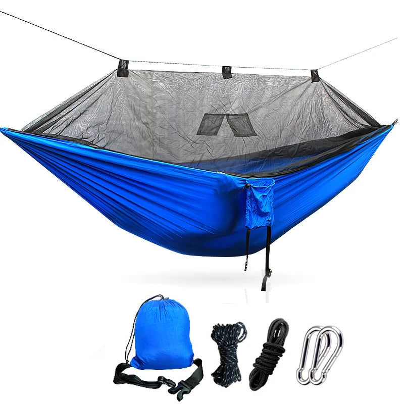 Hamac de Camping Camouflage ou Bleu avec Moustiquaire à Poches, Nylon 210T, Bâche en Option, vue 9