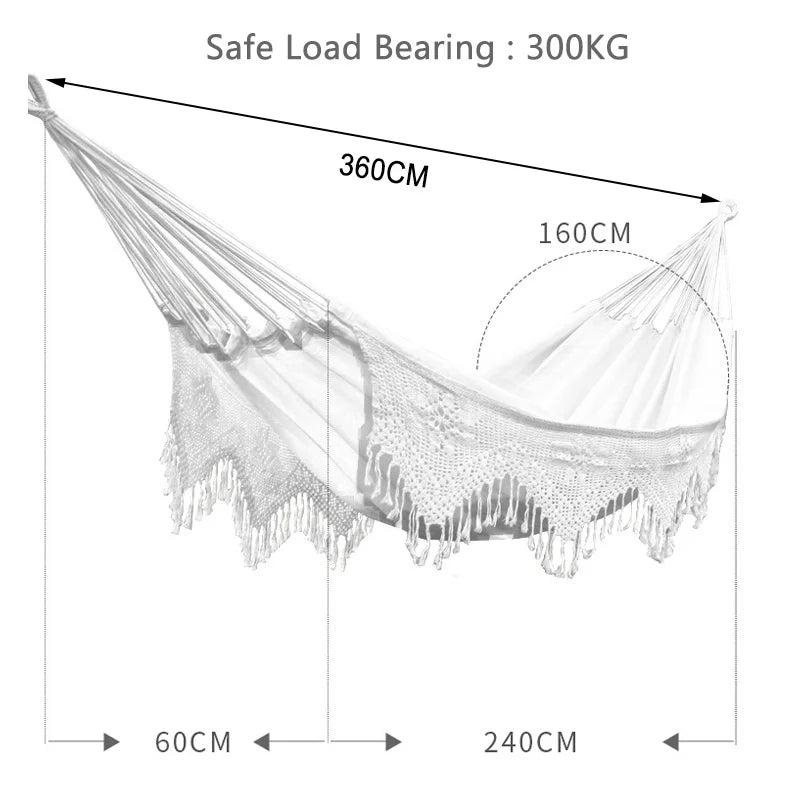 Hamac Double Bohème en Coton avec Franges au Crochet, 360 x 160 cm, Sac de Transport, vue 2