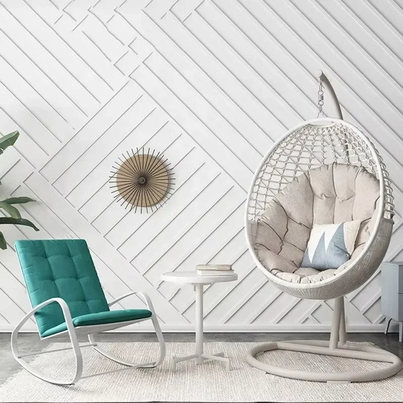 Fauteuil Suspendu Œuf en Résine Tressée Blanc Cassé avec Pied Métal, 195 cm, vue 5