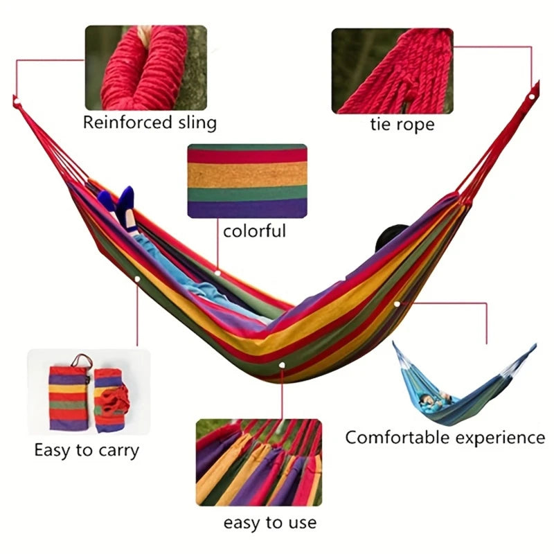 Hamac Rayé 1 Place en Coton, 260 x 80 cm, Sac Inclus, vue 4