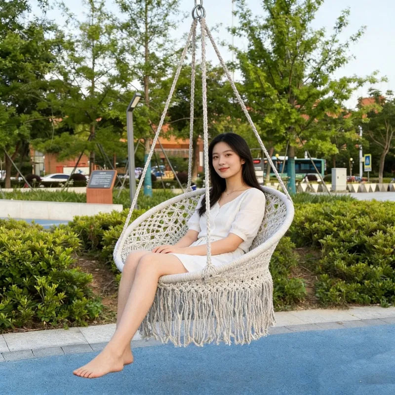 Chaise Hamac Suspendue en Macramé avec Franges, Siège Rond, 8 Coloris