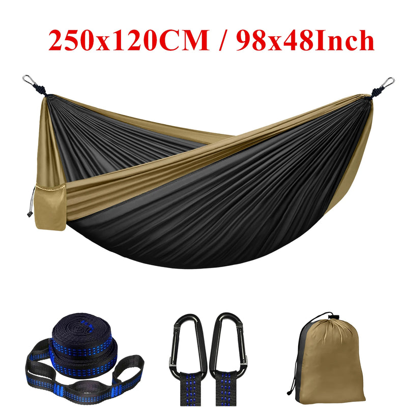 Hamac de Camping Portable en Nylon avec Sangles, Mousquetons et Sac, 4 Modèles de 250 x 120 à 300 x 200 cm