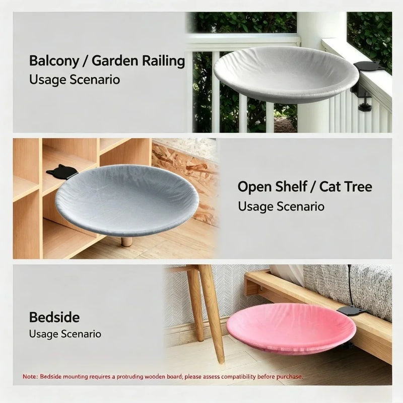 Hamac pour Chat Rond à Pince, Bureau, Fenêtre et Balcon, Gris ou Rose, vue 5