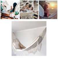 Hamac Macramé à Franges, Toile Blanc Cassé 200 x 100 cm, Charge Annoncée 120 kg, vue 4