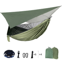 Hamac de Camping avec Moustiquaire et Bâche en Nylon Parachute, 290 x 140 cm, 1 Place