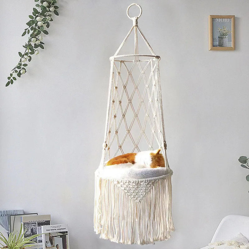 Hamac Chat Macramé Suspendu Bohème avec Coussin, 30 ou 40 cm, vue 6