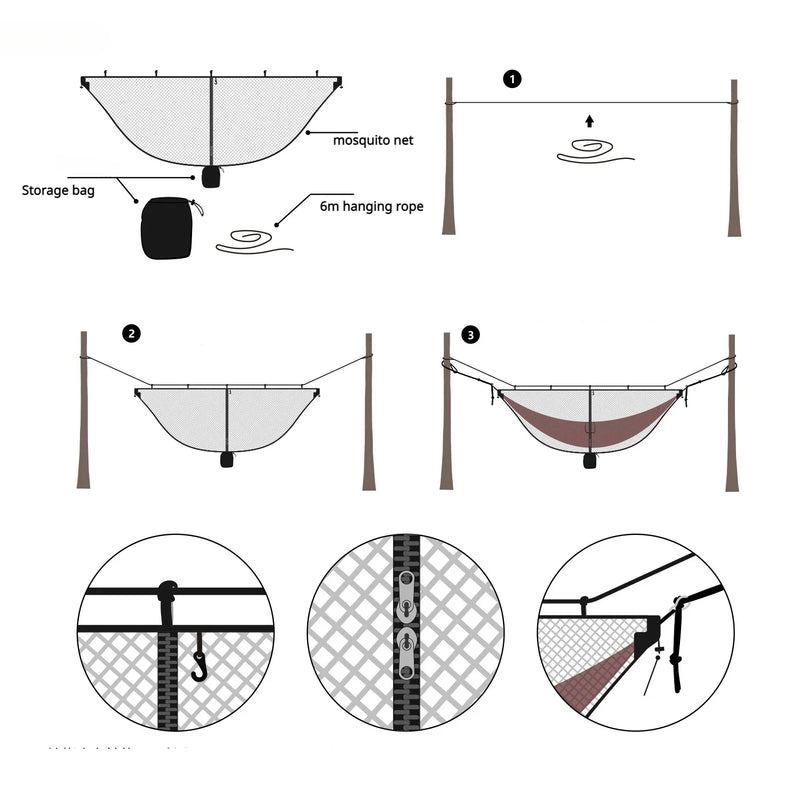 Moustiquaire légère pour hamac de camping, 3,4 x 1,4 m, avec sac, vue 5