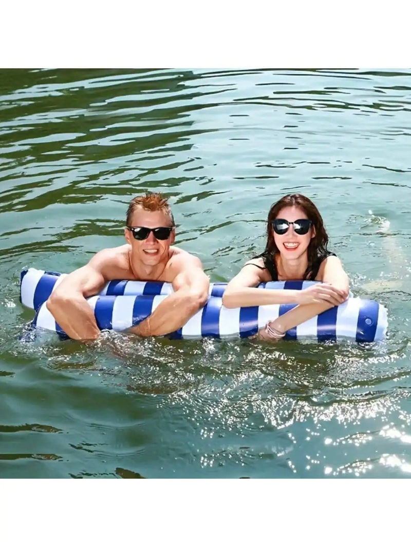 Hamac gonflable de piscine 2 places en PVC rayé, rose ou bleu marine, 120 x 130 cm, vue 5