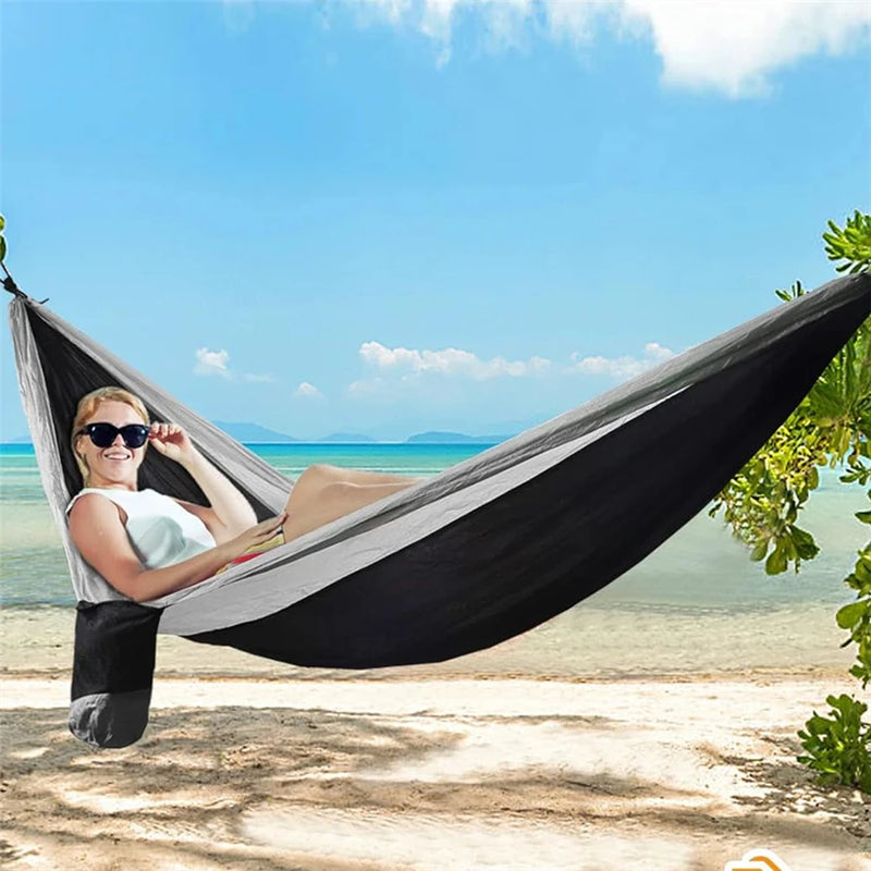Hamac de camping léger en nylon, 220 x 90 cm ou 270 x 140 cm, sac et mousquetons, vue 2