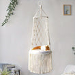 Hamac pour Chat Suspendu en Macramé Blanc Cassé à Longues Franges, Taille M ou L