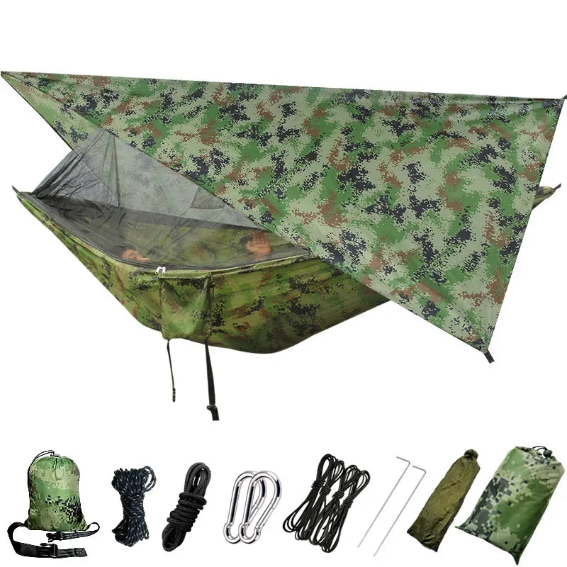 Hamac de Camping avec Moustiquaire et Bâche, Nylon 210T, 260 x 140 cm, vue 8