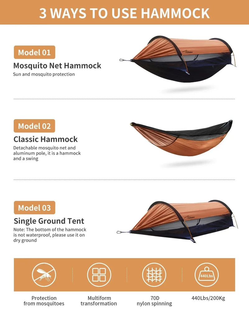 Hamac de Camping avec Moustiquaire Dôme et Pare-Soleil, 270 x 140 cm, Sous-Couette en Option, vue 3